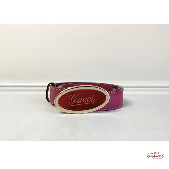 Authentic GUCCI Fuchsia Pink Leather Script Buckle Women's Belt 85/34 170884 - Picture 3 of 12